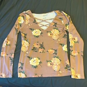 Pink long sleeve with flowers top
